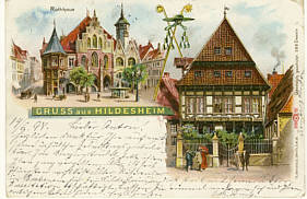 Alte Lithokarte von Hildesheim- 1898 verschickt
