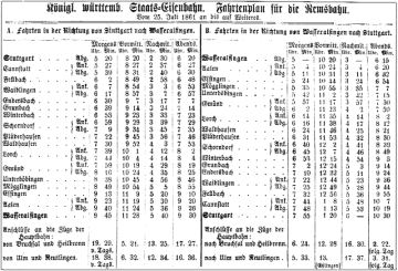 Fahrplan von 1861 der Remsbahn