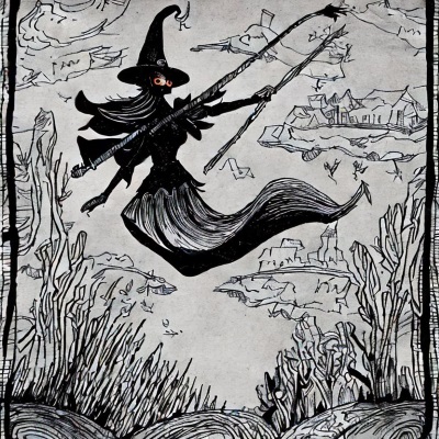 Hexe reitet auf Besen