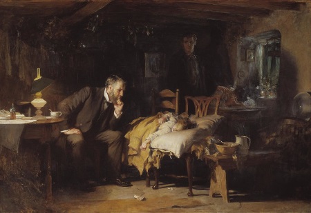 "The Doctor" auf einem Gemälde von  Sir Luke Fildes aus dem Jahr 1891