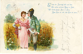 Alte Lithokarte zum Thema Herz und Liebe - 1899 verschickt