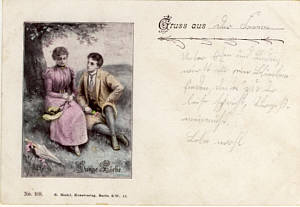 "Junge Liebe" auf alter Ansichtskarte von 1900