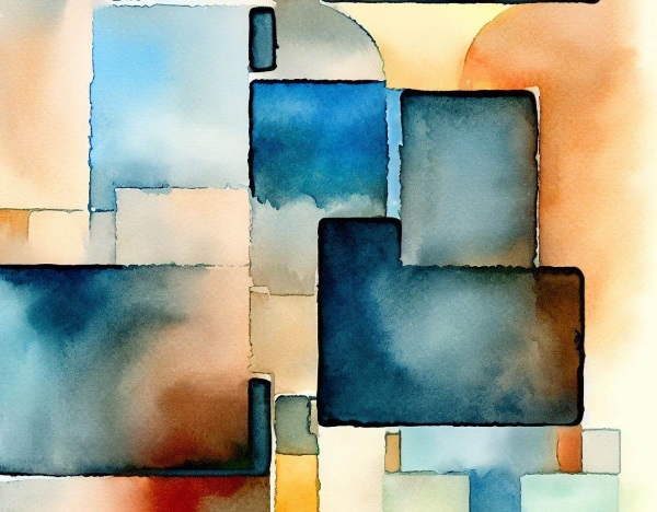 Von KI erzeugtes Aquarell im Stil von Piet Mondrian