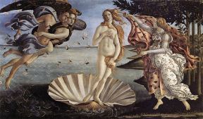 Die Geburt der Venus aus einer Muschel, Gemälde von Sandro Botticelli von 1485