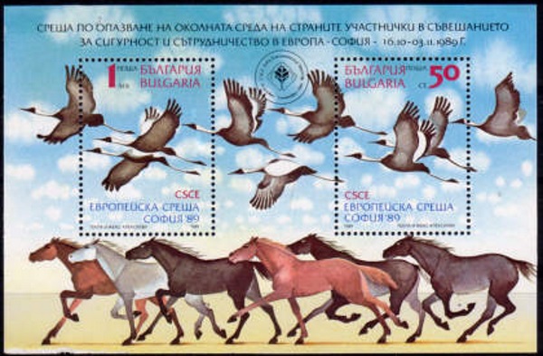 Briefmarkenblock aus Bulgarien mit frei laufenden Pferden