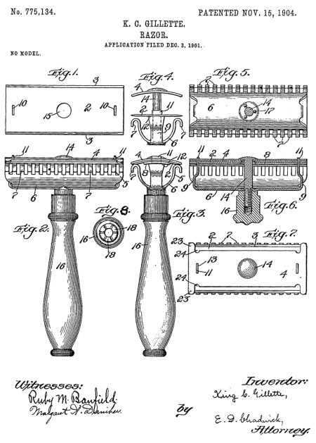 Patent für den „Safety razor“ von K. C. Gillette aus dem Jahr 1904