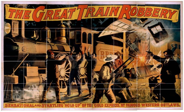 Filmplakat zum ersten Wildwestfilm der Filmgeschichte: The Great Train Robbery (Der große Eisenbahnraub) aus dem Jahr 1903