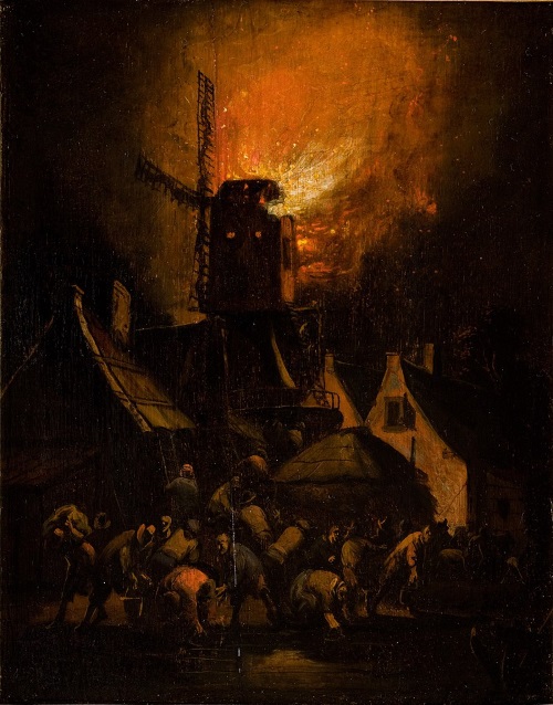 Gemälde von Egbert Livensz van der Poel, Windmühlenbrand (17. Jahrhundert), Nationalmuseum in Krakau