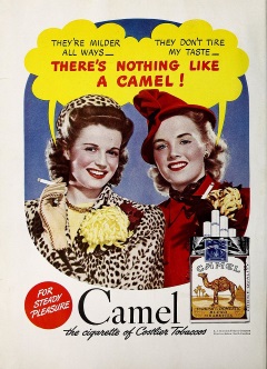Eine Anzeige aus dem Jahr 1942 ermutigt Frauen, Zigaretten der Marke Camel zu rauchen